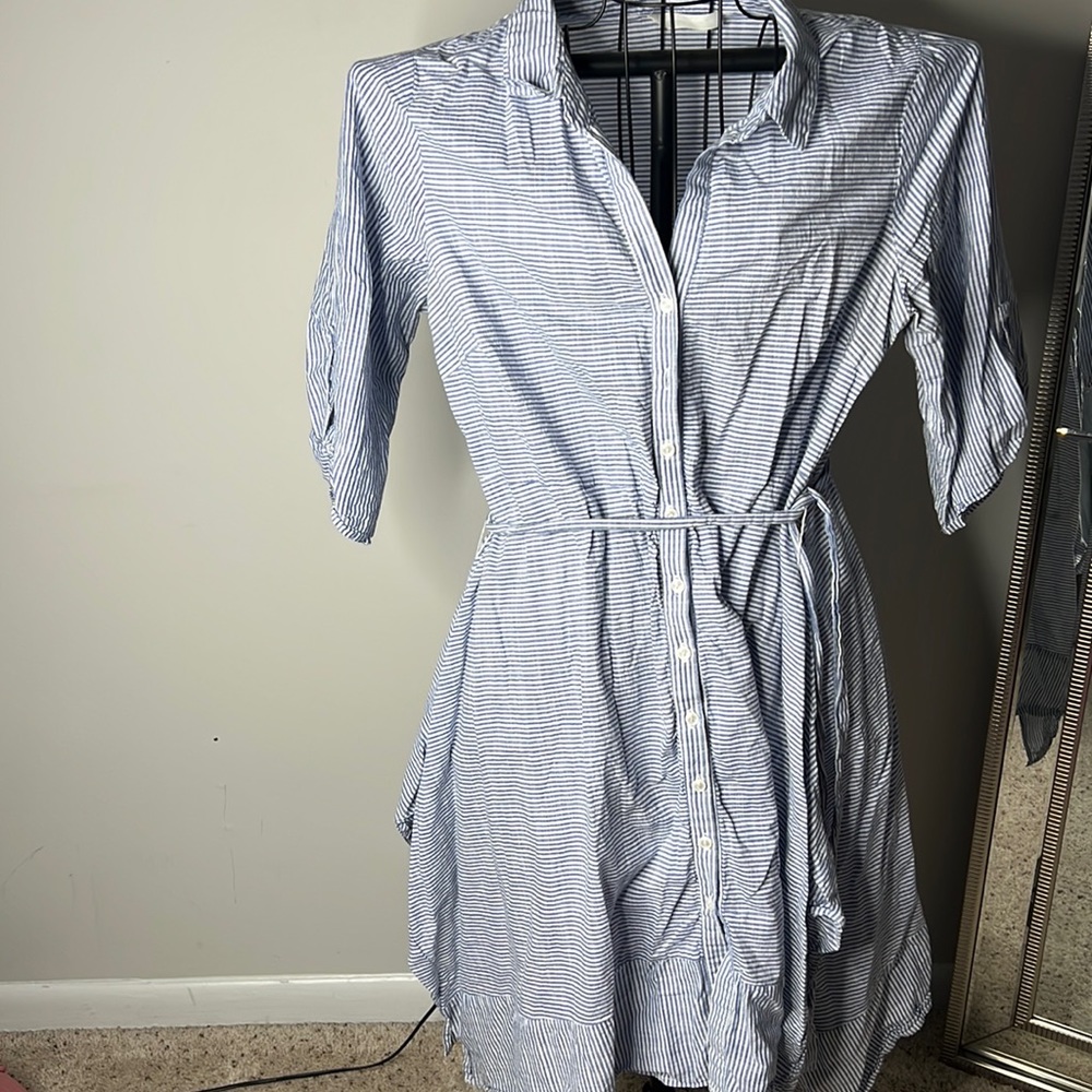 Blue and white stripped button up dress